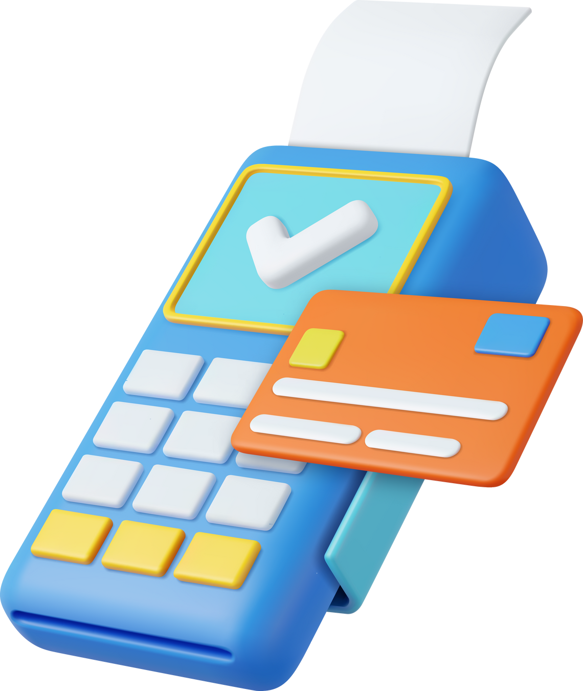3d Pos terminal with receipt and credit card.